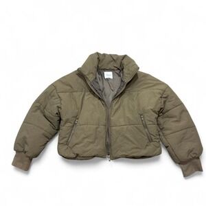 Le Lis Olive green puffer jacket cropped Size M zipped pocket cotton blend